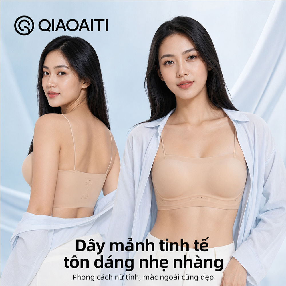Áo Nâng Ngực Qiaoaiti Không Dây Đệm ngực cố định,thấm hút mồ hôi, bra su hở lưng siêu nhẹ đệm Không Lộ Viền 2608