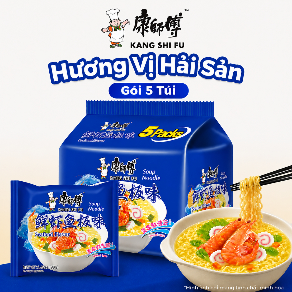 Lốc 5 gói mì ăn liền KANG SHI FU vị gà hầm nấm,  Nước dùng đậm đà, thơm ngon hấp dẫn, 100g/gói