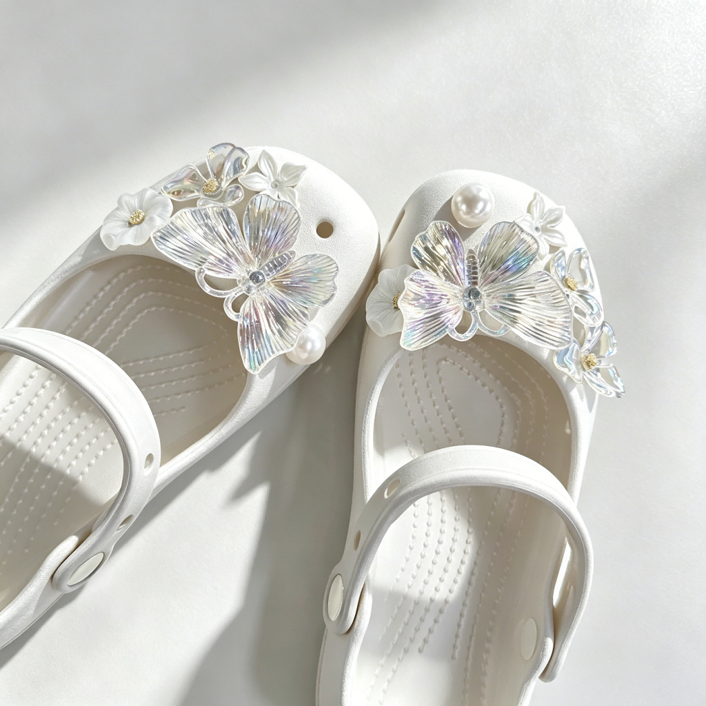 Phong Cách Công Chúa Bướm Trắng Họa Tiết Giày Quyến Rũ 14 Chiếc Sandal Nữ Trang Trí Nút DIY Phụ Kiện Giày Bộ