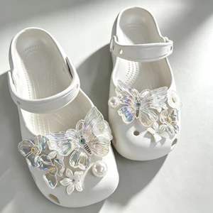 Phong Cách Công Chúa Bướm Trắng Họa Tiết Giày Quyến Rũ 14 Chiếc Sandal Nữ Trang Trí Nút DIY Phụ Kiện Giày Bộ