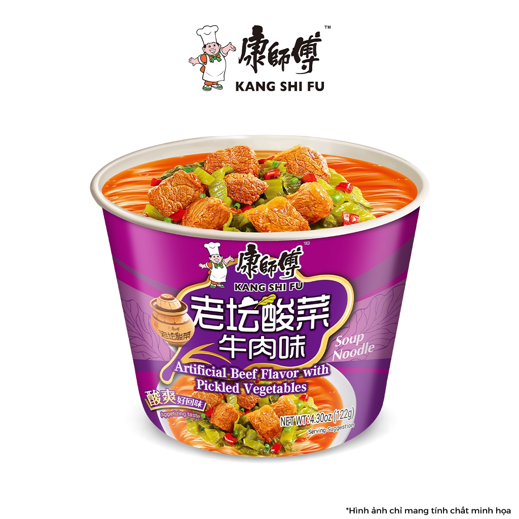 Mì hộp KANG SHI FU vị bò dưa cải chua,  Nước dùng đậm đà, thơm ngon hấp dẫn, 101g/hộp