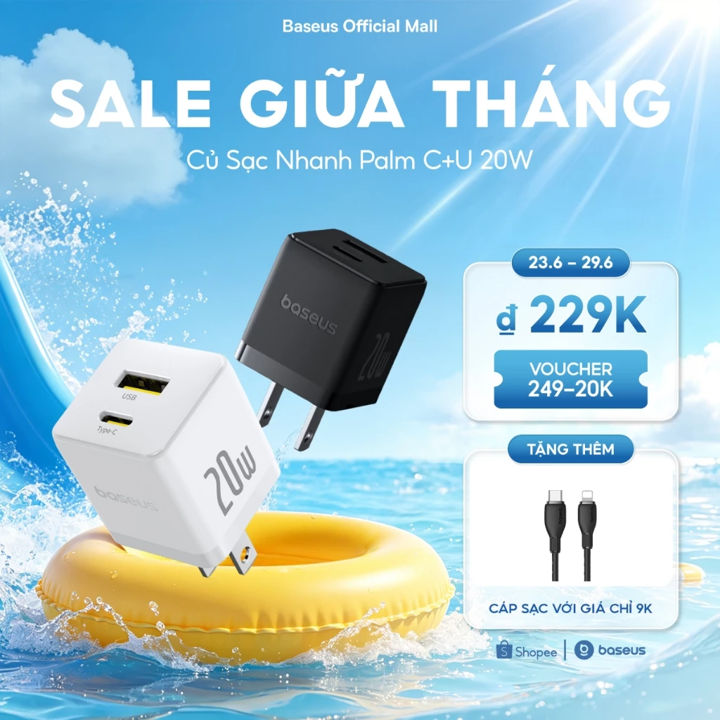 Bộ sạc Baseus cổng loại C/PD 20W hỗ trợ sạc nhanh
