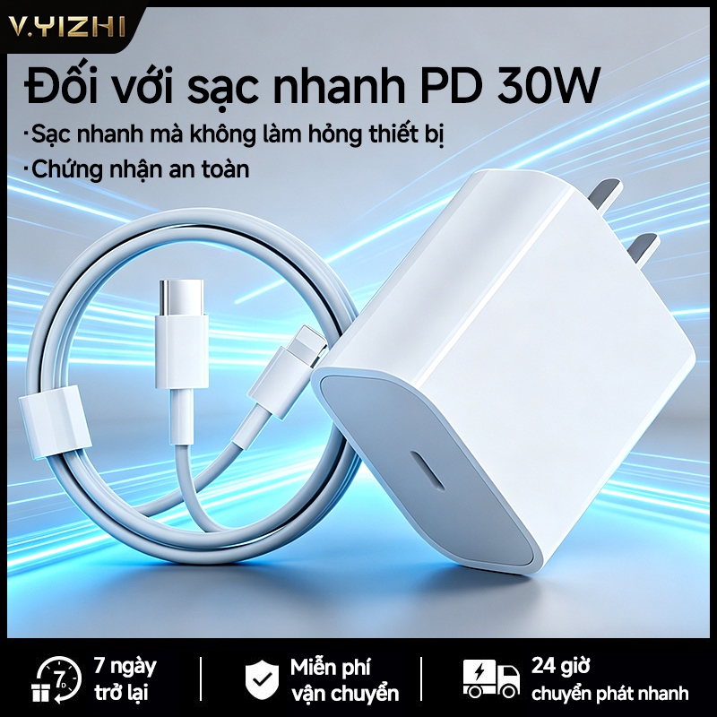 PD 20W 30W Bộ Sạc nhanh (Củ sạc+Dây sạc nhanh Loại C đến L 1m/2m)Sạc nhanh An toàn không lo nóng máy cho IP 6/7/8/plus/X/11/12/13/14/Plus/Pro/Max/Mini