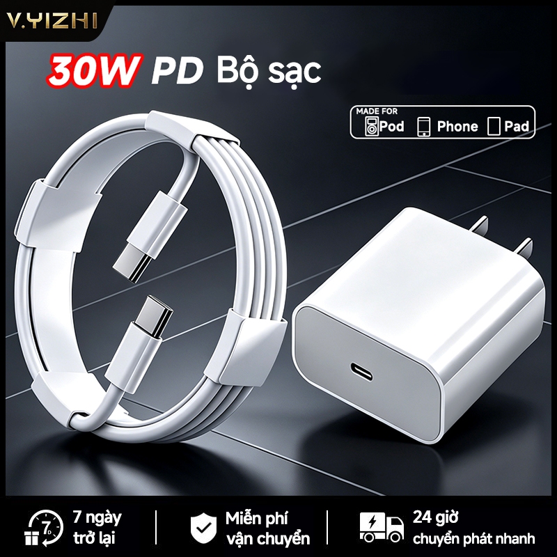 PD 30W Bộ Sạc nhanh (Củ sạc+Dây sạc nhanh Loại C đến C 1m)Sạc nhanh an toàn không nóng máy cho iPhone 15/16/17 Pro Max