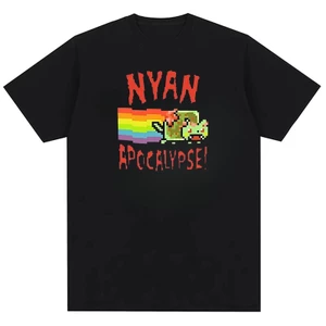 Nyan Rainbow Cat Ngộ nghĩnh Meme Nam Nữ Thời Trang Bông Tai Kẹp Kawai Dạo Phố Mặc Áo Thun