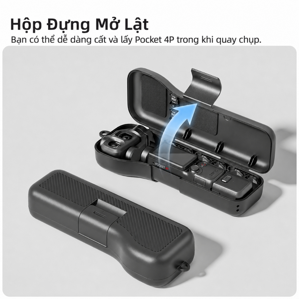 Hộp Đựng Bảo Vệ cho DJI Osmo Pocket 4 Pro Pocket 4P, Hộp Đựng Chống Sốc với 3 Khe Đựng Filter, Khe Thẻ Nhớ, Nắp Lật, Dây Đeo Cổ Tay, Phụ Kiện Du Lịch Gọn Nhẹ