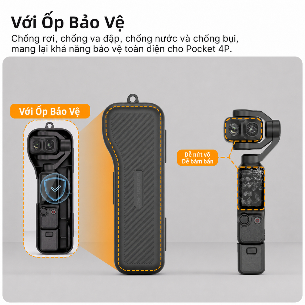 Hộp Đựng Bảo Vệ cho DJI Osmo Pocket 4 Pro Pocket 4P, Hộp Đựng Chống Sốc với 3 Khe Đựng Filter, Khe Thẻ Nhớ, Nắp Lật, Dây Đeo Cổ Tay, Phụ Kiện Du Lịch Gọn Nhẹ
