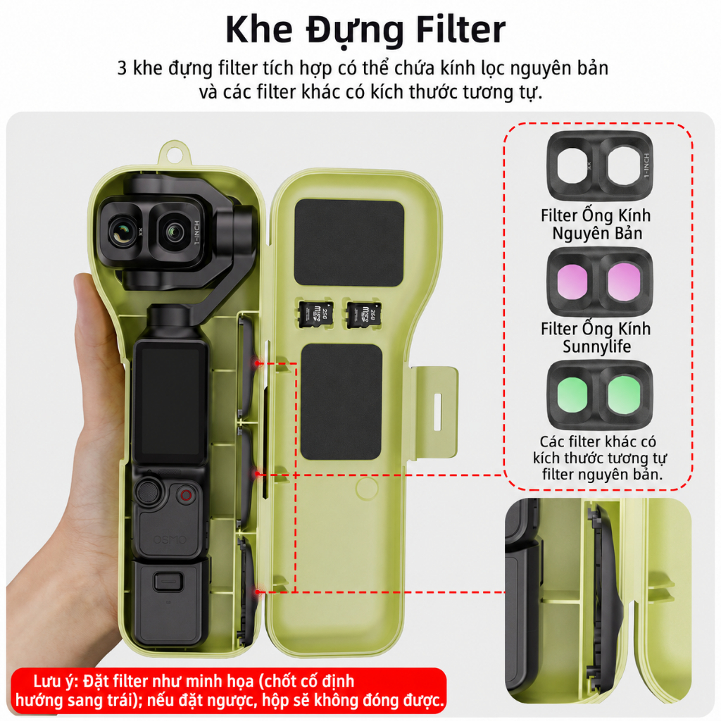 Hộp Đựng Bảo Vệ cho DJI Osmo Pocket 4 Pro Pocket 4P, Hộp Đựng Chống Sốc với 3 Khe Đựng Filter, Khe Thẻ Nhớ, Nắp Lật, Dây Đeo Cổ Tay, Phụ Kiện Du Lịch Gọn Nhẹ