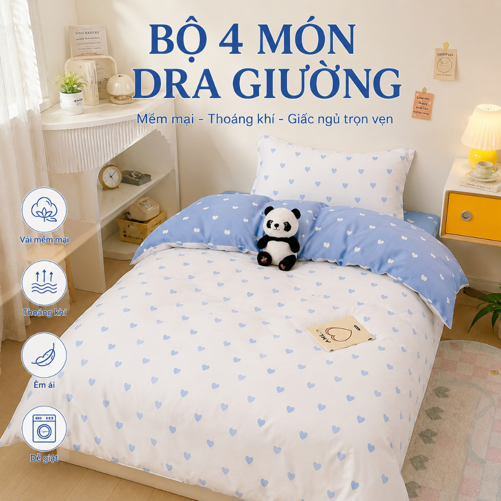 Bộ chăn ga gối 4 trong 1 có sẵn | Thoáng khí & thấm mồ hôi | Giao hàng miễn phí + ⚡ Giao hàng nhanh + Tiết kiệm bổ sung