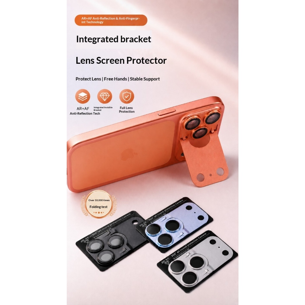 Phim Ống Kính 2 Trong 1 Có Giá Đỡ Dành Cho iPhone 17 Pro / 17 Pro Max Màng AR Trong Suốt Tăng Phân Chiếu Kim Loại Nhôm Chống Xước Siêu Mỏng Dán Dễ Bảo Vệ Camera Toàn Diện