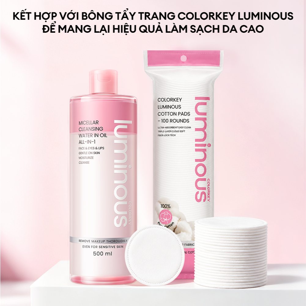 [ĐỘC QUYỀN 10.7] Combo 2 Nước Tẩy Trang Dầu Nước COLORKEY LUMINOUS Sạch Sâu & Không Cồn 500ml