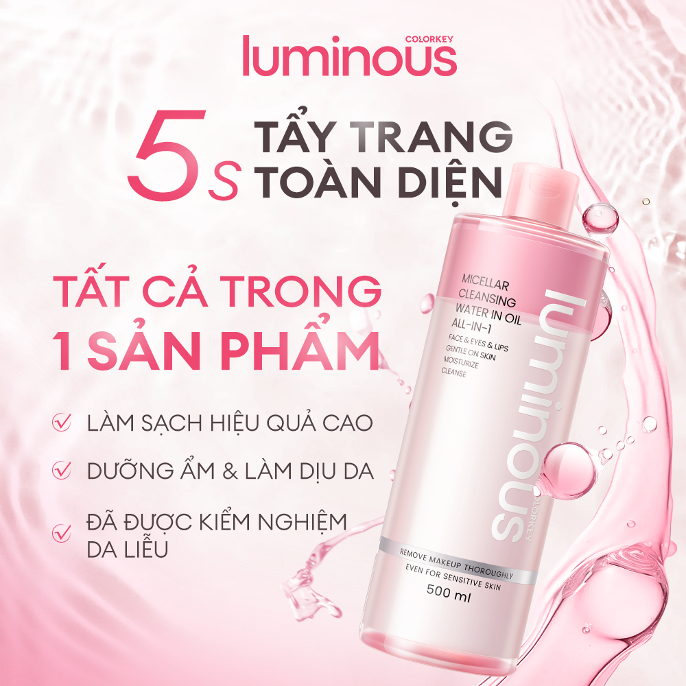 [ĐỘC QUYỀN 10.7] Combo 2 Nước Tẩy Trang Dầu Nước COLORKEY LUMINOUS Sạch Sâu & Không Cồn 500ml