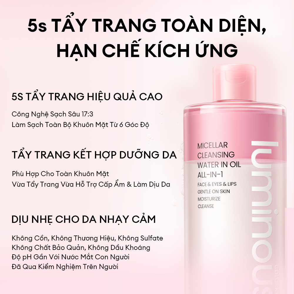 [ĐỘC QUYỀN 10.7] Combo 2 Nước Tẩy Trang Dầu Nước COLORKEY LUMINOUS Sạch Sâu & Không Cồn 500ml