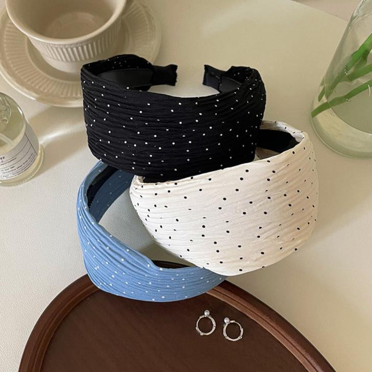 Pháp Vintage Chấm Bi Xếp Ly Băng Đô Rộng, Răng Chống Trơn Trượt Cao Đầu Lâu Tóc Vòng Cho Nữ Hàng Ngày Rửa Mặt Trang Điểm Đi Lại Phụ Kiện Tóc Thời Trang