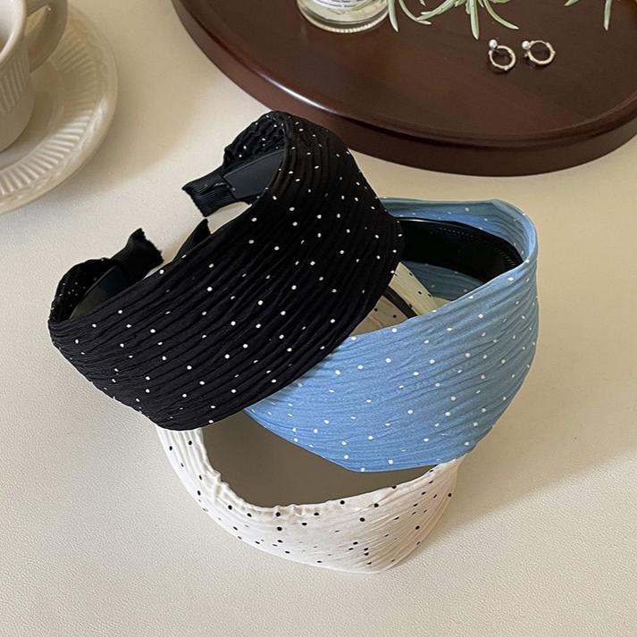 Pháp Vintage Chấm Bi Xếp Ly Băng Đô Rộng, Răng Chống Trơn Trượt Cao Đầu Lâu Tóc Vòng Cho Nữ Hàng Ngày Rửa Mặt Trang Điểm Đi Lại Phụ Kiện Tóc Thời Trang