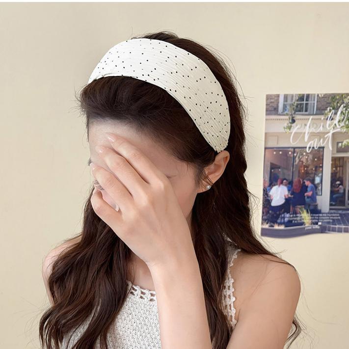 Pháp Vintage Chấm Bi Xếp Ly Băng Đô Rộng, Răng Chống Trơn Trượt Cao Đầu Lâu Tóc Vòng Cho Nữ Hàng Ngày Rửa Mặt Trang Điểm Đi Lại Phụ Kiện Tóc Thời Trang