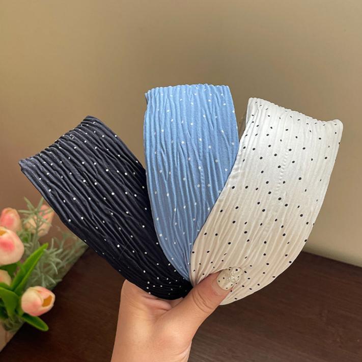 Pháp Vintage Chấm Bi Xếp Ly Băng Đô Rộng, Răng Chống Trơn Trượt Cao Đầu Lâu Tóc Vòng Cho Nữ Hàng Ngày Rửa Mặt Trang Điểm Đi Lại Phụ Kiện Tóc Thời Trang