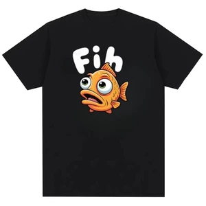 Fih Ngu ngốc Cá Đánh vần Lỗi Hài hước Punk Động vật Nam Nữ 100% Cotton Áo thun