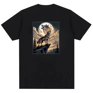 Sói hú ở mặt trăng thập niên 90 Retro Meme Động vật hoang dã Người yêu sói Áo thun 100% Cotton dành cho nam và nữ