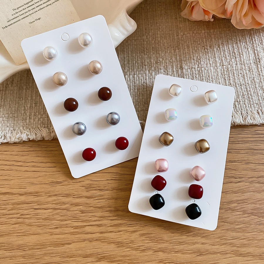 Bộ 5 Bông Tai Đính Hạt Tròn, Nhiều Màu Bóng Màu Trơn Bông Tai Nhỏ Tối Giản Vintage Hàng Ngày Đi Bộ Nữ Thời Trang Gói Trang Sức