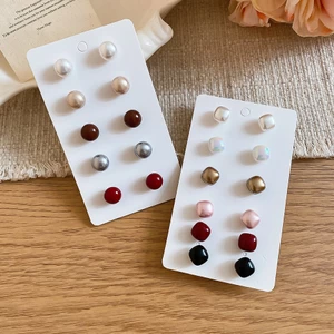 Bộ 5 Bông Tai Đính Hạt Tròn, Nhiều Màu Bóng Màu Trơn Bông Tai Nhỏ Tối Giản Vintage Hàng Ngày Đi Bộ Nữ Thời Trang Gói Trang Sức