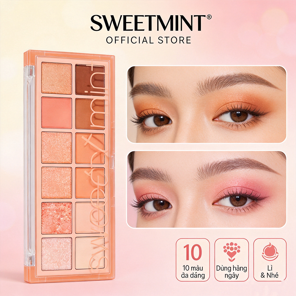 Palette Mắt Sweet Mint 10 Màu Cho Beginner - Ánh Kim, Glitter, Chất Kem, Matt, Bảng Mắt Ins Đa Năng