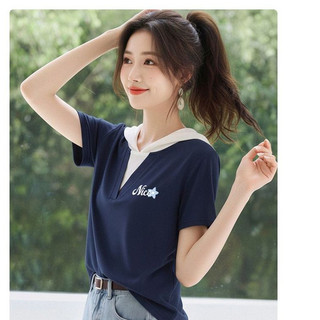 【MiZiQi】Áo thun có mũ trùm đầu cổ chữ V dành cho nữ, thiết kế áo thun ngắn tay hai mảnh giả