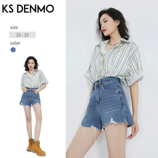 Quần Short Denim Nữ Mùa Hè 2026 Chữ A Rách Retro Ôm Eo Cao Phong Cách Mới