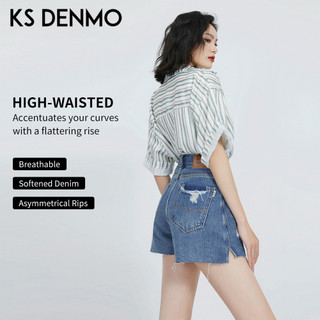 Quần Short Denim Nữ Mùa Hè 2026 Chữ A Rách Retro Ôm Eo Cao Phong Cách Mới