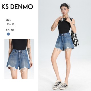 Dạo Phố Quần Short Rách Denim Frayed Màu Xanh Cho Nữ, Phong Cách Mới Xuân Hè
