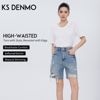 Retro Ánh Sáng Xanh Rách Năm Điểm Quần Jean Nữ Mùa Hè 2026 Dáng Rộng Ôm Hơn Nhìn Cao Cấp Quần Short Thẳng