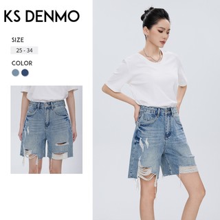 Retro Ánh Sáng Xanh Rách Năm Điểm Quần Jean Nữ Mùa Hè 2026 Dáng Rộng Ôm Hơn Nhìn Cao Cấp Quần Short Thẳng