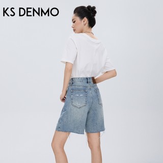 Retro Ánh Sáng Xanh Rách Năm Điểm Quần Jean Nữ Mùa Hè 2026 Dáng Rộng Ôm Hơn Nhìn Cao Cấp Quần Short Thẳng
