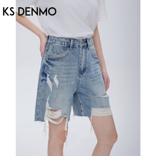 Retro Ánh Sáng Xanh Rách Năm Điểm Quần Jean Nữ Mùa Hè 2026 Dáng Rộng Ôm Hơn Nhìn Cao Cấp Quần Short Thẳng