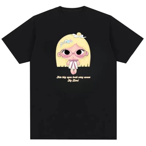 HY KOR É Cặp đôi tóc vàng nhân vật hoạt hình unisex áo thun cotton nguyên chất nam nữ
