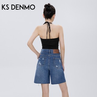 Mùa Hè Quần Short Denim Nữ Màu Xanh Đậm Rách, Phom Ôm, Thời Trang Hiện Đại