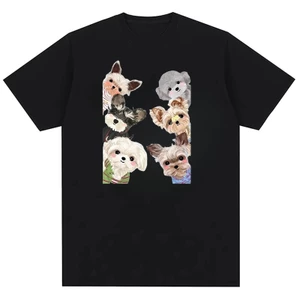 Áo thun Cotton nguyên chất in họa tiết chó con dễ thương và vui nhộn Unisex dành cho nam và nữ