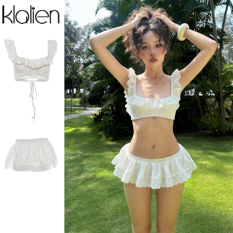 Klalien Váy Phù Hợp Với Ren Chắp Vá Rốn Lộn Lưng Eo Thấp Skinny Nhìn Ôm Hơn Nữ Mùa Hè Hàn Quốc Y2K Phong Cách