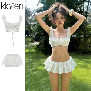 Klalien Váy Phù Hợp Với Ren Chắp Vá Rốn Lộn Lưng Eo Thấp Skinny Nhìn Ôm Hơn Nữ Mùa Hè Hàn Quốc Y2K Phong Cách