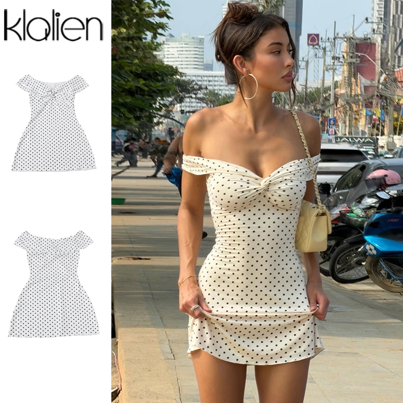 Klalien Đầm Nữ Bodycon Chấm Bi In Gợi Cảm, Thời Trang Đường Phố Mùa Hè