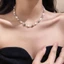 Tông Màu Bạc Mix Ngọc Trai Trắng Hạt Bạc Thủy Tinh Trong Suốt Vòng Cổ Choker, Dainty Handmade Đính Hạt Xương Đòn Dây Chuyền Tối Giản Nữ Trang Sức Thời Trang Hàng Ngày