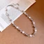 Tông Màu Bạc Mix Ngọc Trai Trắng Hạt Bạc Thủy Tinh Trong Suốt Vòng Cổ Choker, Dainty Handmade Đính Hạt Xương Đòn Dây Chuyền Tối Giản Nữ Trang Sức Thời Trang Hàng Ngày