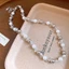 Tông Màu Bạc Mix Ngọc Trai Trắng Hạt Bạc Thủy Tinh Trong Suốt Vòng Cổ Choker, Dainty Handmade Đính Hạt Xương Đòn Dây Chuyền Tối Giản Nữ Trang Sức Thời Trang Hàng Ngày