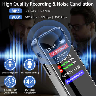 1536Kbps Máy Ghi Âm Kỹ Thuật Số Bút Hỗ Trợ Thẻ 128GB Âm Thanh Kỹ Thuật Số Giọng Nói Máy Nghe Nhạc MP3 Ghi Âm Di Động Cho Cuộc Họp Phỏng Vấn