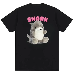 Thiết kế in họa tiết cá mập dễ thương, áo thun cotton nguyên chất thoải mái cho nam và nữ