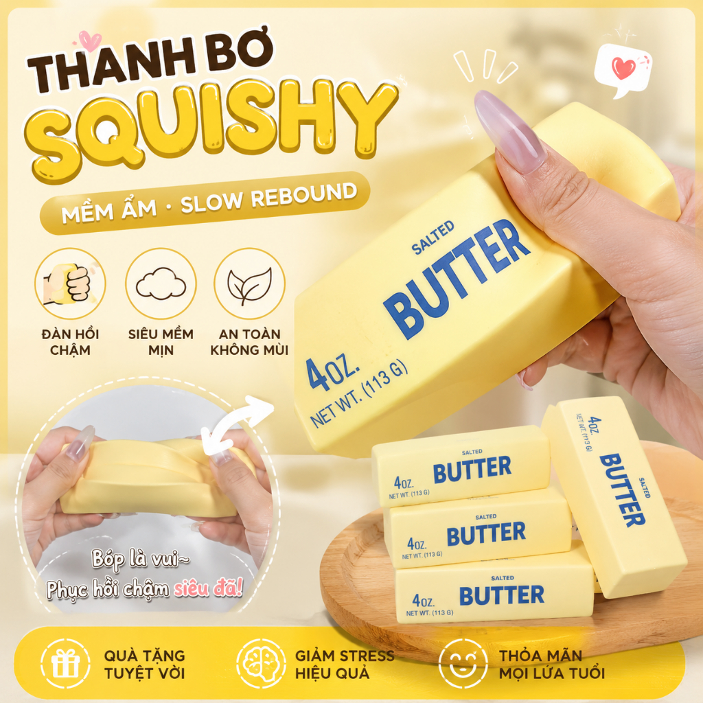 Que bơ phục hồi chậm siêu mềm - Đồ chơi giảm căng thẳng bằng ngón tay và bấm ngón tay