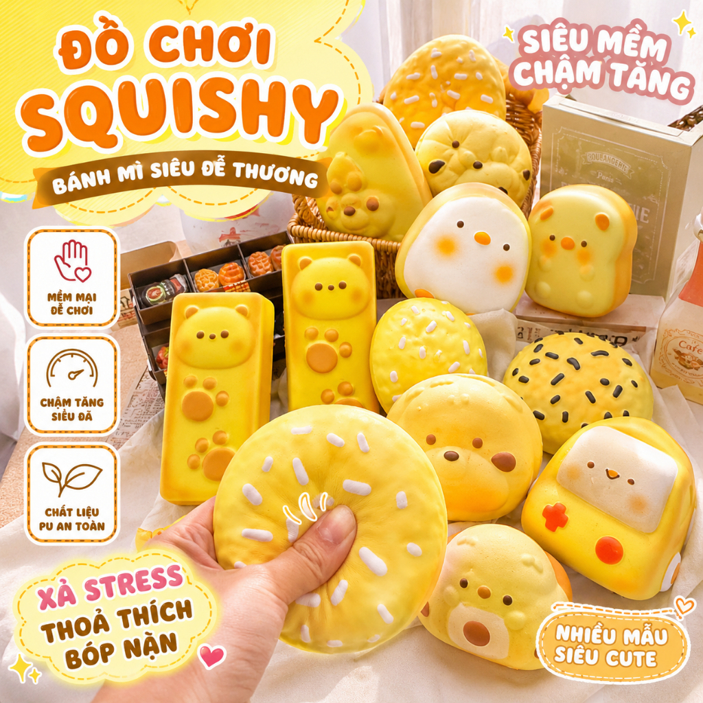 Đồ chơi bóp bánh mì phục hồi chậm PU - Thực phẩm mô phỏng ướt mềm để giảm căng thẳng