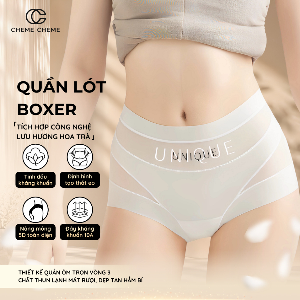 [𝐂𝐇𝐄𝐌𝐄 𝐂𝐇𝐄𝐌𝐄] Quần Lót Boxer Cạp Trung – Che Bụng Mỡ Dưới – Tinh Dầu Camellia – Liền Mạch
