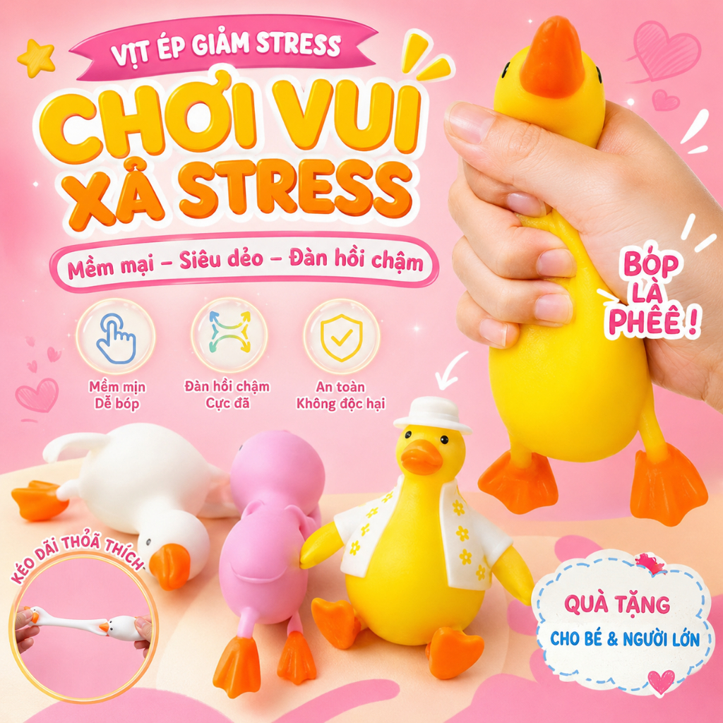 Đồ chơi bóp vịt vàng dễ thương - Vịt cao su giảm căng thẳng cho trẻ em và người lớn