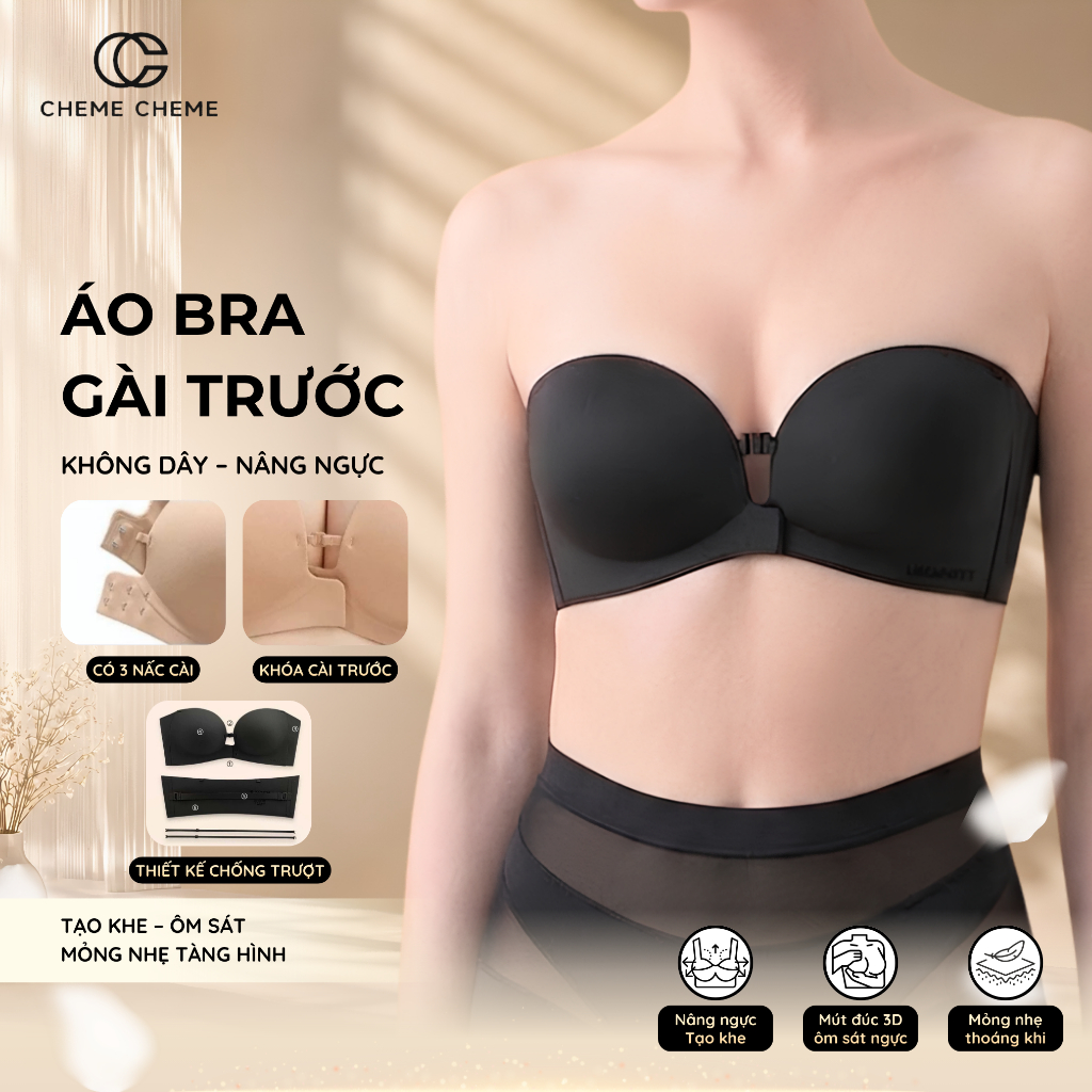 [𝐂𝐇𝐄𝐌𝐄 𝐂𝐇𝐄𝐌𝐄] Áo Lót Bra Gài Trước Không Dây – Nâng Ngực, Tạo Khe – Ôm Sát – Mỏng Nhẹ Tàng Hình